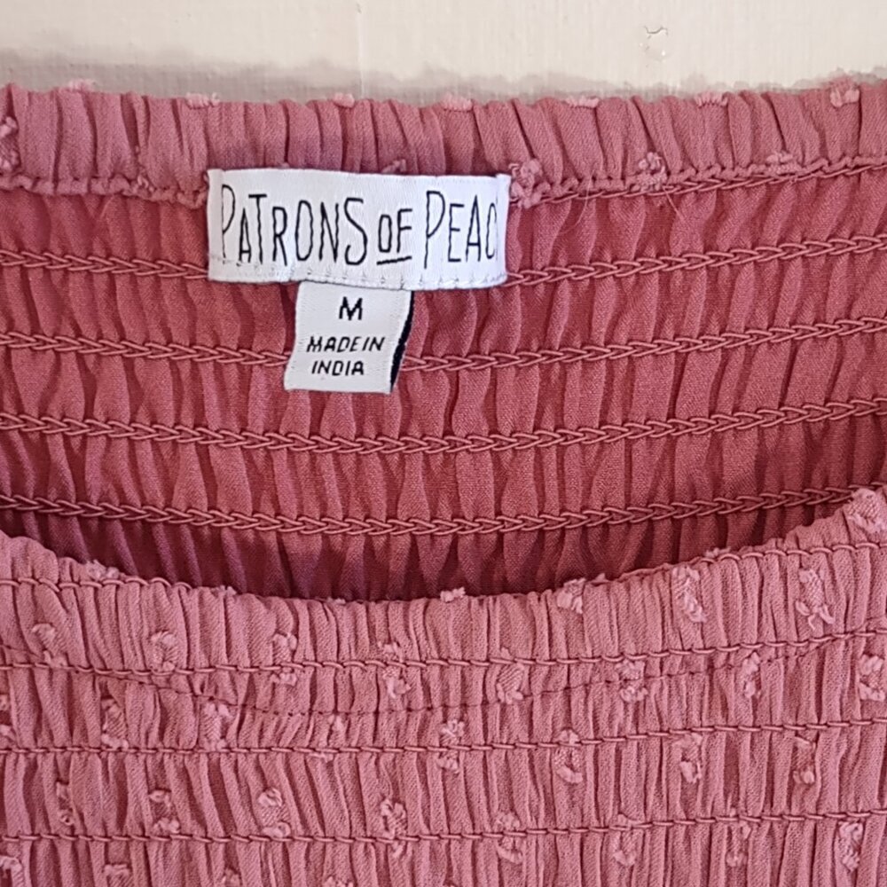 Patrons of Peace Smocked Babydoll Mini Dress Sz Medium Boho Peasant Cottage - Picture 5 of 9